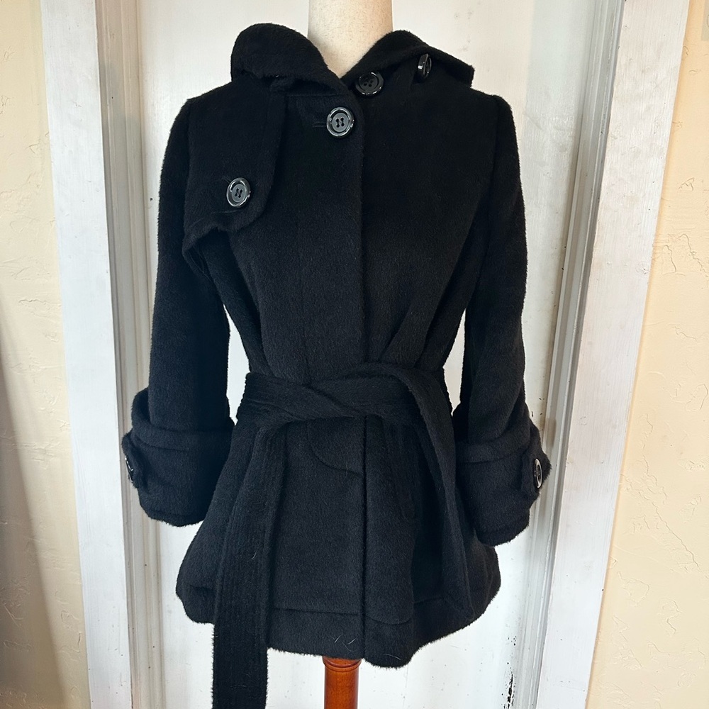 Christiane Celle Italian Wool Coat Silk Lining Hooded Robe Luxury Bell Sleeve 6